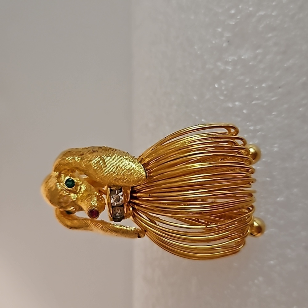Glamor Puppy with Clear & Colored Rhinestones on Goldtone Brooch